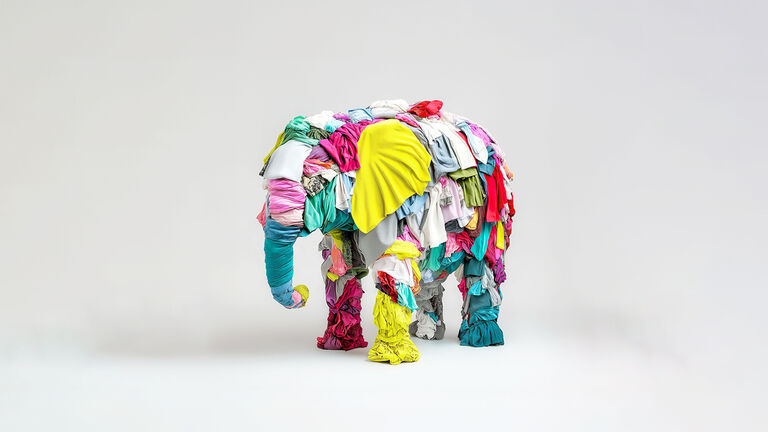 An elephant made of pieces of fabric