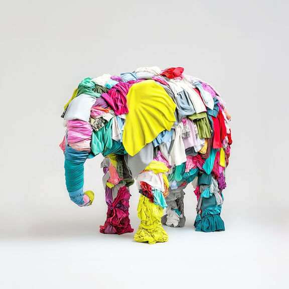 An elephant made of pieces of fabric